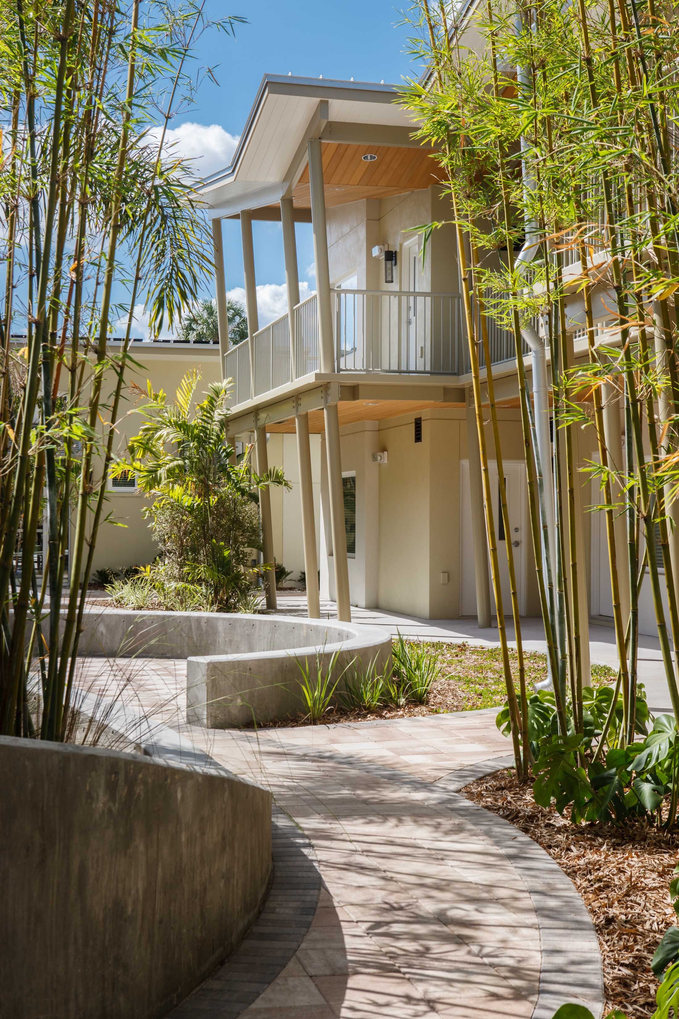 Image of the courtyard of the eco friendly apartment complex